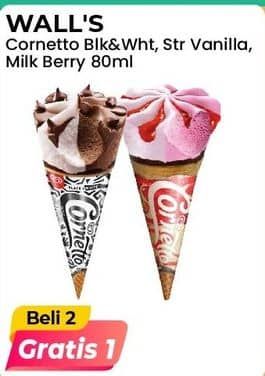 Promo Harga Walls Cornetto Black White, Strawberry Vanilla, Crunchy Milky Berry 80 ml - Alfamart