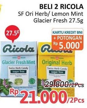 Promo Harga RICOLA Permen Rendah Gula Original Herb, Lemon Mint, Glacier Fresh Mint 27 gr - Alfamidi