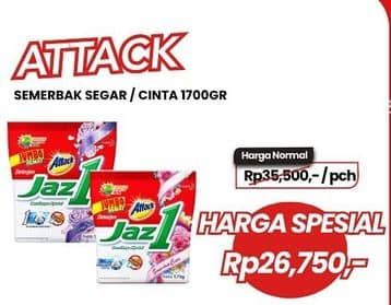 Promo Harga Attack Jaz1 Detergent Powder Semerbak Cinta, Pesona Segar 1700 gr - Carrefour