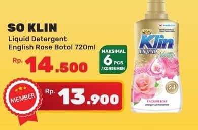 Promo Harga So Klin Liquid Detergent Nature English Rose 720 ml - Yogya