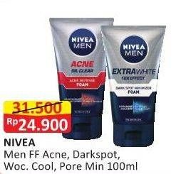 Promo Harga NIVEA MEN Facial Foam Acne, White Darkspot, WOC Cool, WOC Pore Min 100 ml - Alfamart