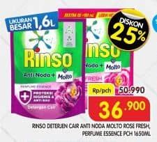 Promo Harga Rinso Liquid Detergent + Molto Purple Perfume Essence, + Molto Pink Rose Fresh 1500 ml - Superindo