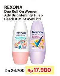 Promo Harga Rexona Deo Roll On Advanced Brightening, Naturals 45 ml - Indomaret