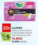 Promo Harga Laurier Pantyliner Extra Long & Wide NonPerfumed 40 pcs - Watsons