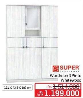 Promo Harga Super Furniture Wardrobe 3PT Whitewood  - Lotte Grosir