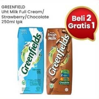 Promo Harga Greenfields UHT Full Cream, Strawberry, Choco Malt, Chocolate 250 ml - Indomaret