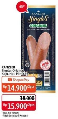 Promo Harga KANZLER Sosis Single Hot, Keju, Mini, Original 65 gr - Alfamidi