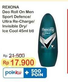 Promo Harga Rexona Men Deo Roll On Sport Defence, Ultra Recharge, Invisible Dry, Ice Cool 45 ml - Indomaret