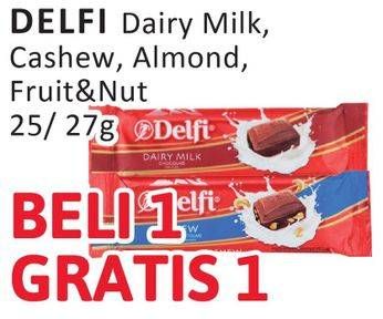 Promo Harga Delfi Chocolate Dairy Milk, Cashew, Almond, Fruit Nut 27 gr - Alfamidi