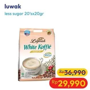 Promo Harga Luwak White Koffie Less Sugar per 20 sachet 20 gr - Hypermart