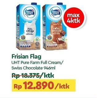 Promo Harga Frisian Flag Susu UHT Purefarm Full Cream, Swiss Chocolate 946 ml - TIP TOP