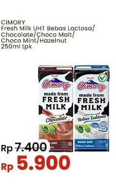 Promo Harga Cimory Susu UHT Bebas Laktosa, Chocolate, Choco Malt, Chocolate Mint, Hazelnut 250 ml - Indomaret