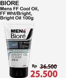 Promo Harga Biore Mens Facial Foam Double Scrub Cool Oil Clear, Bright Oil Clear, Double Scrub White Energy 100 gr - Alfamart