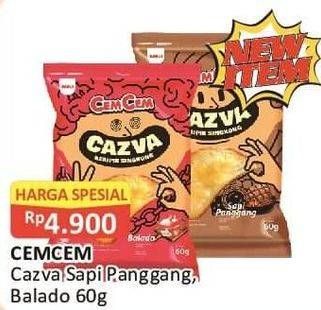 Promo Harga CEM-CEM Cazva Keripik Singkong Sapi Panggang, Balado 60 gr - Alfamart