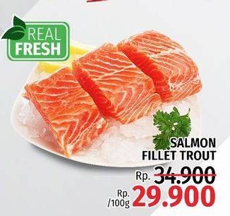 Promo Harga Salmon Fillet Trout per 100 gr - LotteMart