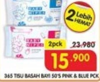 Promo Harga 365 Tisu Basah Bayi Blue, Pink per 2 pouch 50 pcs - Superindo
