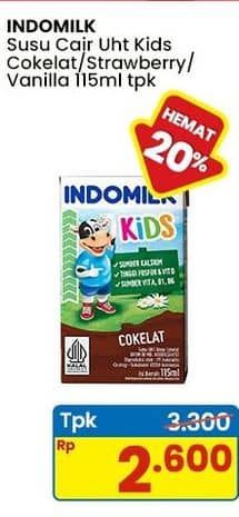Promo Harga Indomilk Susu UHT Kids Cokelat, Vanila, Stroberi 115 ml - Indomaret