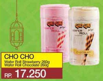 Promo Harga CHO CHO Wafer Roll Chocolate, Strawberry 260 gr - Yogya