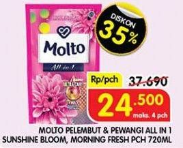 Promo Harga Molto All in 1 Pink Sunshine Bloom, Blue Morning Fresh 720 ml - Superindo