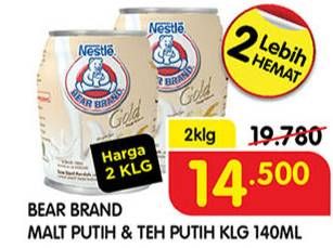 Promo Harga BEAR BRAND Susu Steril Gold Malt Putih, Teh Putih 140 ml - Superindo