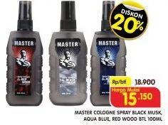 Promo Harga MASTER Spray Cologne Aqua Blue, Black Musk, Red Wood 100 ml - Superindo
