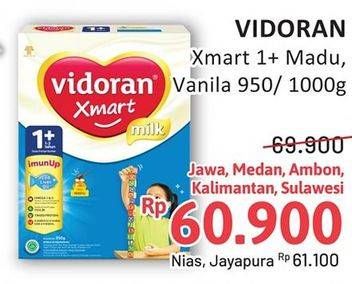 Promo Harga Vidoran Xmart 1+ Madu, Vanilla 950 gr - Alfamidi