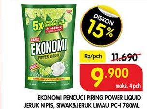 Promo Harga EKONOMI Pencuci Piring Power Liquid Siwak Jeruk Limau, Jeruk Nipis 780 ml - Superindo