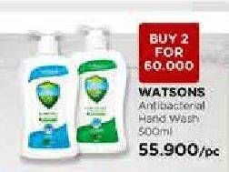 Promo Harga WATSONS Anti Bacterial Cream Hand Wash per 2 botol 500 ml - Watsons