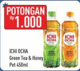 Promo Harga ICHI OCHA Minuman Teh Green Tea, Honey 450 ml - Hypermart