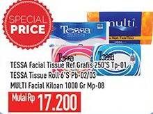 Promo Harga TESSA Facial Tissue Grafis TP01 250s, Tissue Roll PB02/03 6s / MULTI Facial Tissue 100gr   - Hypermart