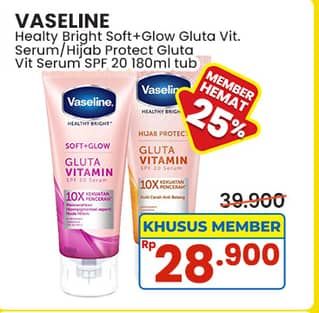 Promo Harga Vaseline Healthy Bright Soft Glow, Hijab Protect Gluta Vitamin SPF 20 180 ml - Indomaret
