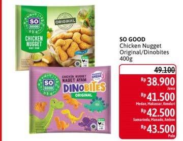 Promo Harga SO GOOD Chicken Nugget Original, Dinobites 400 gr - Alfamidi