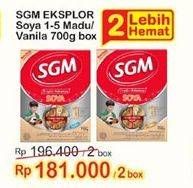 Promo Harga SGM Eksplor Soya 1-5 Susu Pertumbuhan Madu, Vanila per 2 box 700 gr - Indomaret