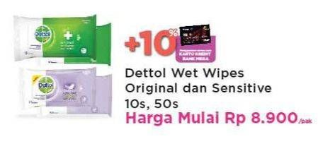 Promo Harga DETTOL Wipes Original, Sensitive 10 sheet - Carrefour