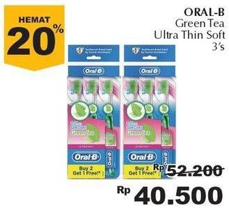Promo Harga ORAL B Toothbrush Green Tea Ultra Thin Soft 3 pcs - Giant