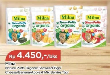 Promo Harga Milna Nature Puffs Organic Cheese, Banana, Apple Mix Berries 15 gr - TIP TOP