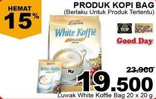 Promo Harga Luwak White Koffie per 20 sachet 20 gr - Giant