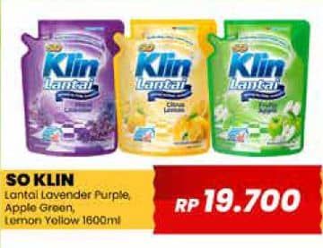 Promo Harga So Klin Pembersih Lantai Ungu Floral Lavender, Hijau Fruity Apple, Kuning Citrus Lemon 1600 ml - Yogya
