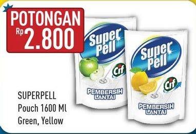 Promo Harga SUPER PELL Pembersih Lantai Green, Yellow 1600 ml - Hypermart