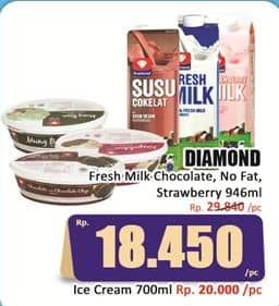 Promo Harga Diamond Fresh Milk Chocolate, Non Fat, Strawberry 946 ml - Hari Hari