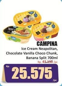 Promo Harga Campina Ice Cream Neapolitan, Chocolate Vanilla Choco Chunk, Banana Split 700 ml - Hari Hari