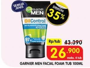 Garnier Men Acno Fight Facial Foam 100 ml Diskon 38%, Harga Promo Rp26.900, Harga Normal Rp43.390, Maks 4 Tub