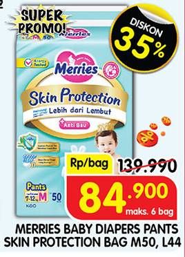 Promo Harga Merries Pants Skin Protection M50, L44 44 pcs - Superindo