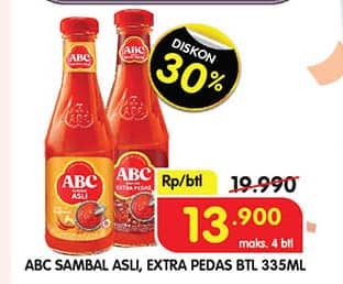 Promo Harga ABC Sambal Asli, Extra Pedas 335 ml - Superindo