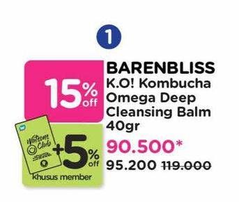 Promo Harga Barenbliss Kombucha Omega Deep Cleansing Balm 40 gr - Watsons