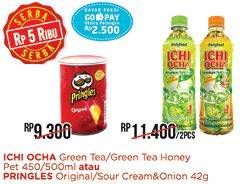 Promo Harga ICHI OCHA Green Tea, Green Tea Honey Pet 450/500 mL/PRINGLES Original, Sour Ceram & Onion 42 g  - Alfamart