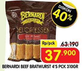 Promo Harga Bernardi Delicatessen Sausage Beef Bratwurst With Blackpaper, Beef Bratwurst With Cheese 310 gr - Superindo