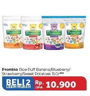Promo Harga PROMINA Puffs Banana, Blueberry, Strawberry Apple, Sweet Potatoes per 2 pouch 15 gr - Carrefour