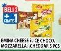 Promo Harga EMINA Cheese Slice Choco, Mozza, Cheddar 5 pcs - Hypermart