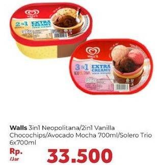 Promo Harga WALLS Ice Cream Avocado Choco Mocha, Neopolitana 700 ml - Carrefour